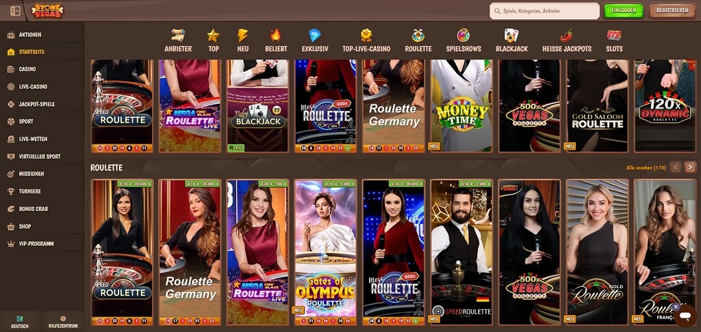 StoneVegas Casino-Benutzeroberfläche