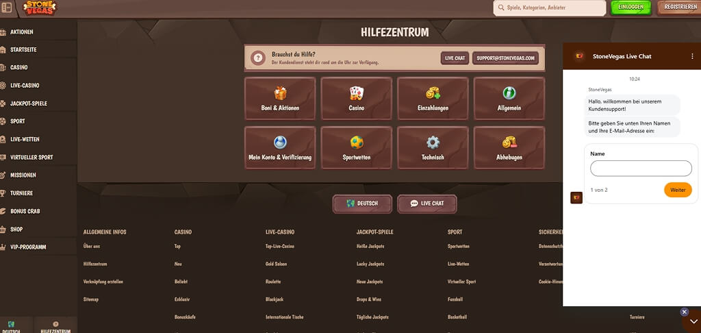 StoneVegas Casino Kontaktieren Sie uns