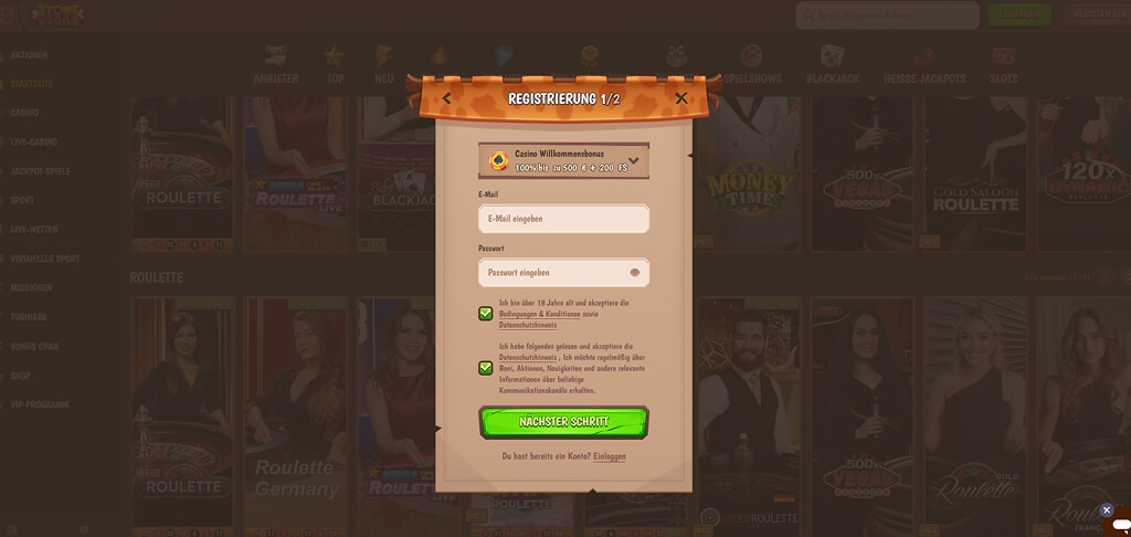 StoneVegas Casino Registrierung