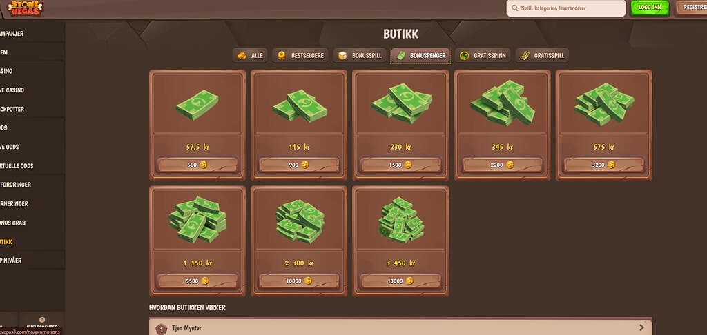 StoneVegas Kasino Bonusbutikk