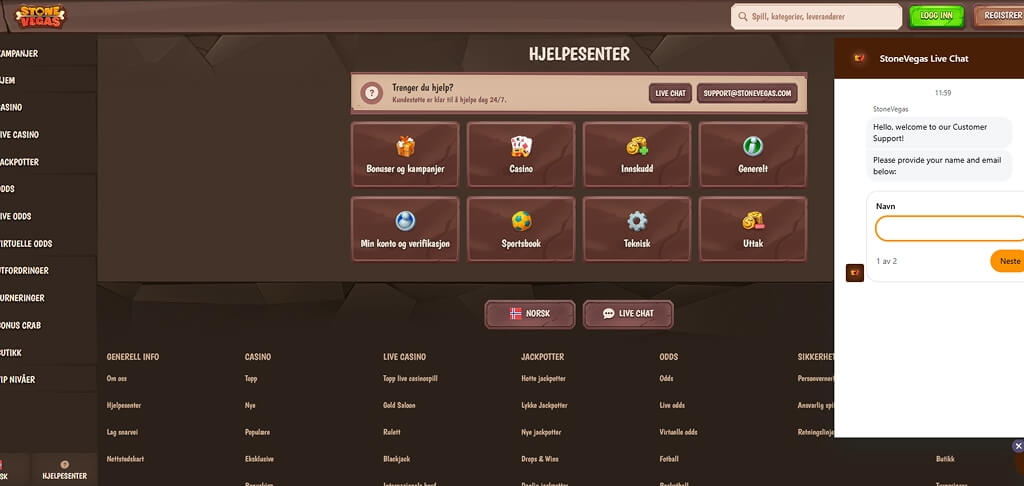 StoneVegas Kasino Kontakt oss